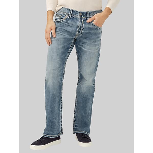 Silver Jeans Co. Men's Zac Relaxed Fit Straight Jeans Indigo - Size: 42W x 36L