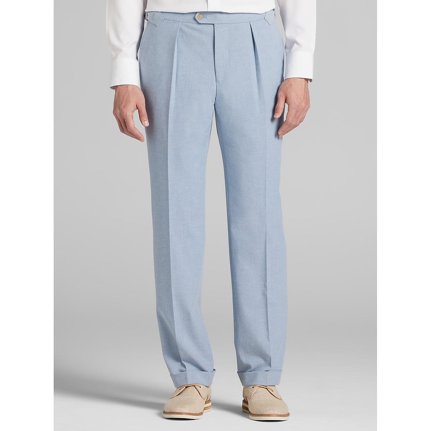 Joseph Abboud Light Blue Pleated Dress Pants 38W x 30L – Modern Fit Men’s Polyester Blend Side Tab Trousers for Suits and Weddings
