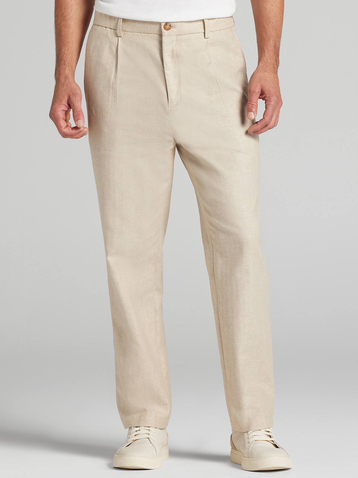 Joseph Abboud Modern Fit Pleated Stretch Linen Blend Chinos, Tan