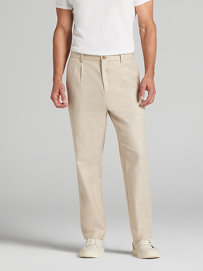 Joseph Abboud Modern Fit Pleated Stretch Linen Blend Chinos