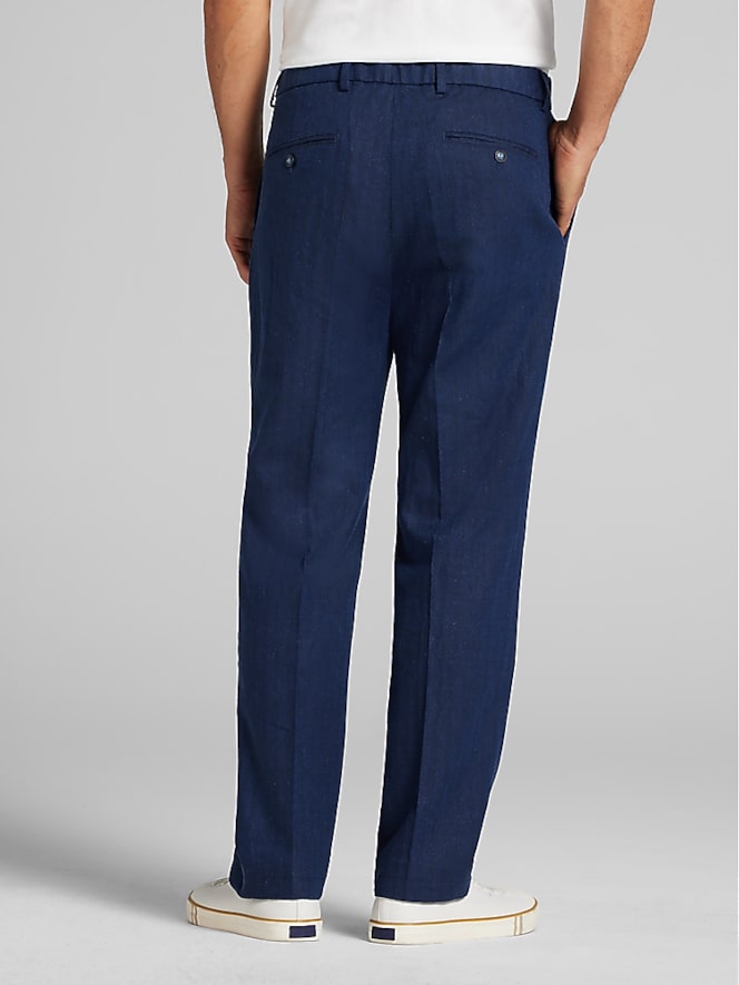 Joseph Abboud Modern Fit Pleated Stretch Linen Blend Trousers, Navy - Image 2 of 3