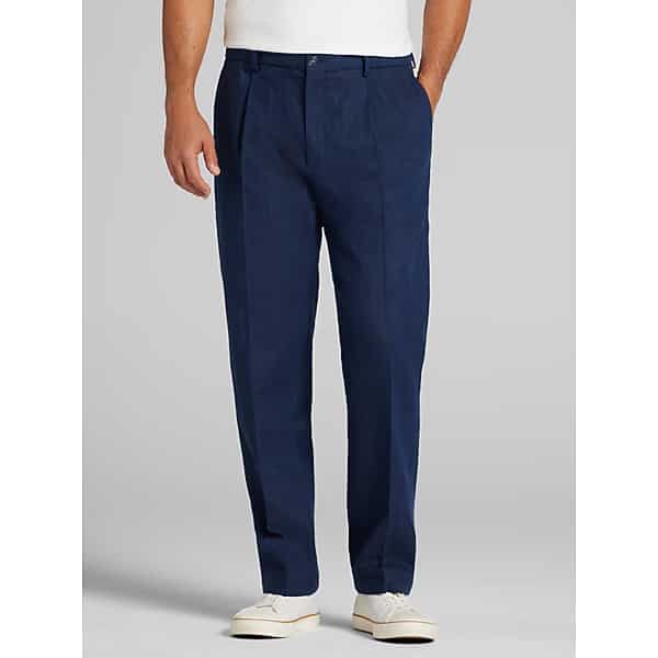 Joseph Abboud Modern Fit Pleated Stretch Linen Blend Chinos in Navy – Men’s XL Lightweight Dress Pants for Warm Weather