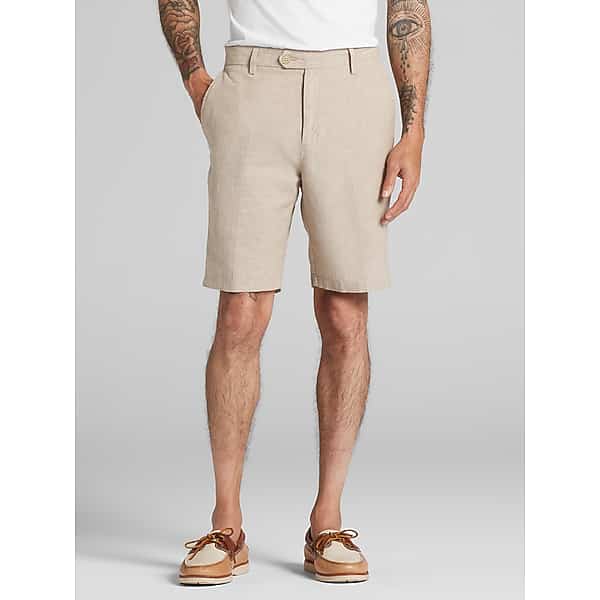 Joseph Abboud Modern Fit 9 Inch Linen Blend Shorts in Moonstruck Tan – Men’s Casual Dress Shorts, Size 42