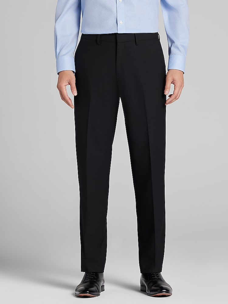 Haggar Premier Mens Modern Fit Wool Blend Dress Pants in Black Solid  Flat Front Trousers 40W x 32L