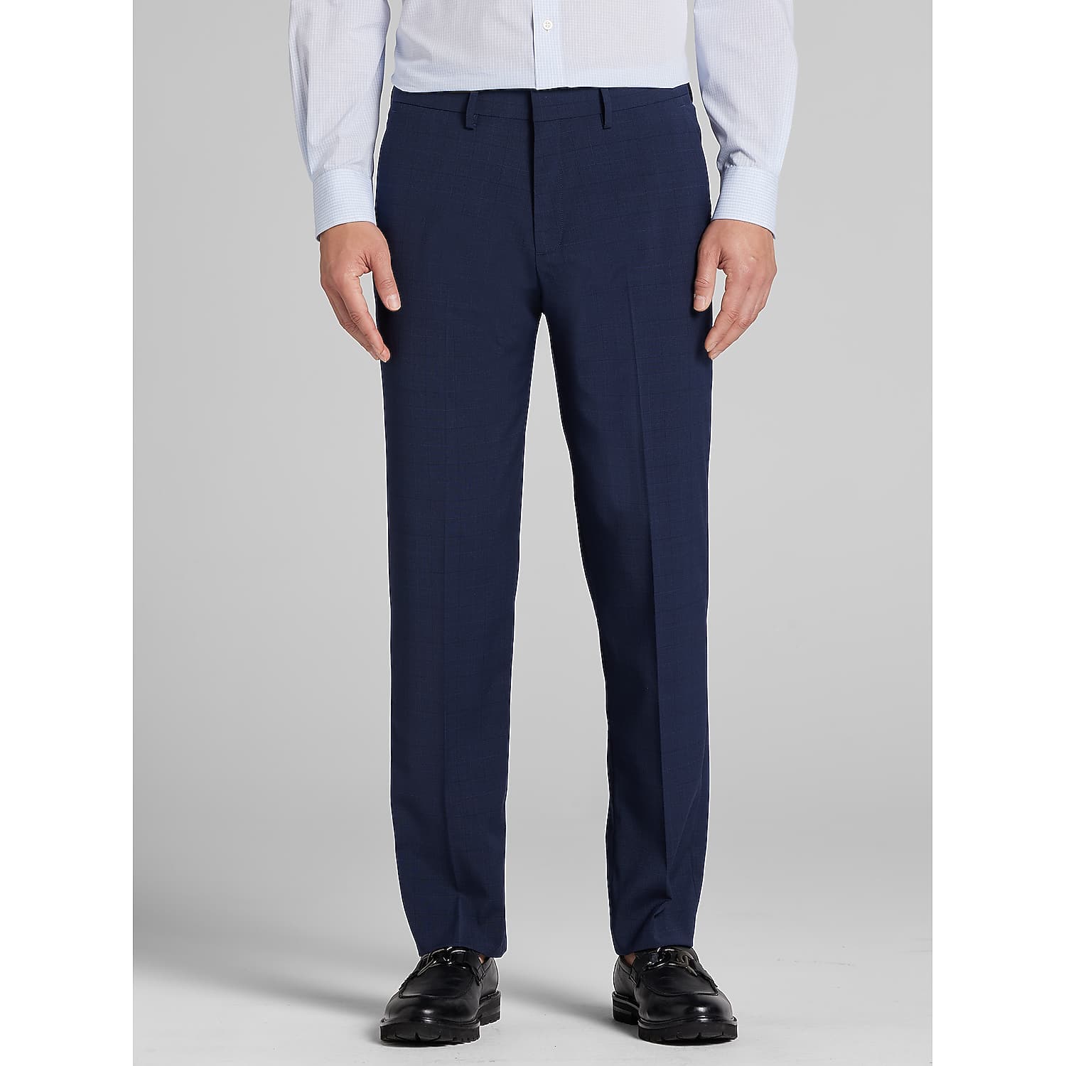 Haggar Premier Modern Fit Check Suit Pants in Navy Check Blue – Men’s 32W x 30L Machine Washable Dress Slacks