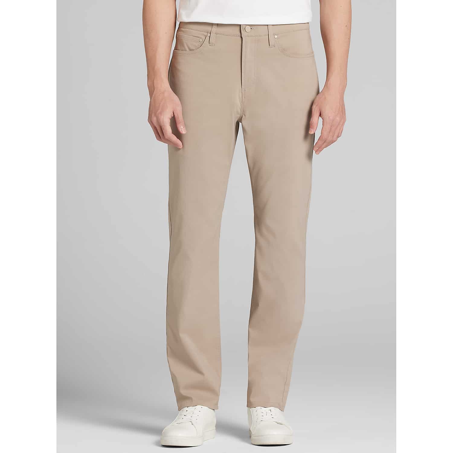 Awearness Kenneth Cole Modern Fit Performance Tech 5-Pocket Pants in Vintage Khaki – Men’s Stretch Casual Work Chino, Size 42W x 30L