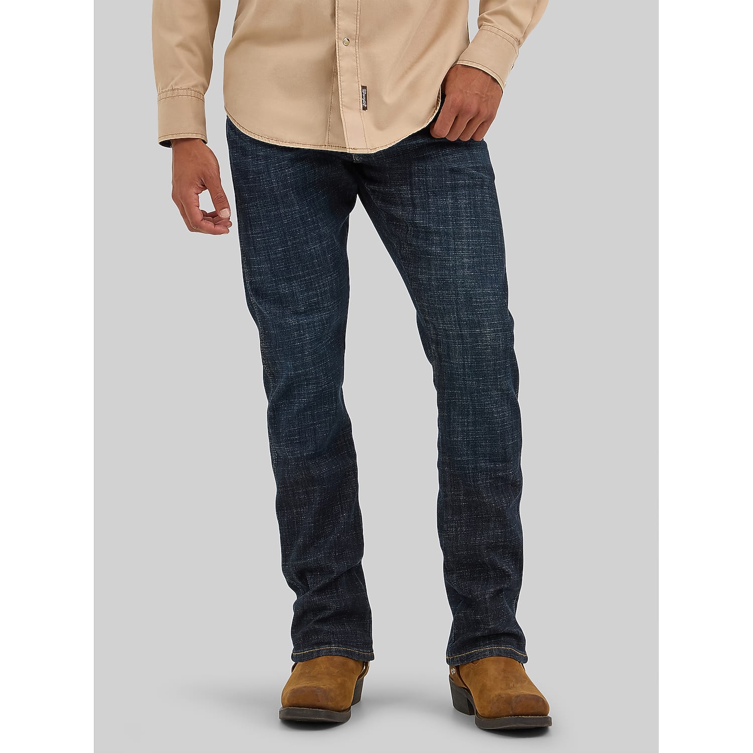 Wrangler Retro Slim Fit Bootcut Jeans in Dax Blue Dark Wash – Stretch Cotton-Blend Denim for Boots, Size 42W x 32L