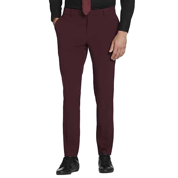 Egara Skinny Fit Men's Suit Pants Purple Wine - Size: 32W x 32L