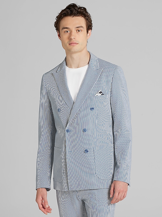 Paisley & Gray Men's Slim Fit Suit Seersucker Jacket , Blue/Grey Seersucker