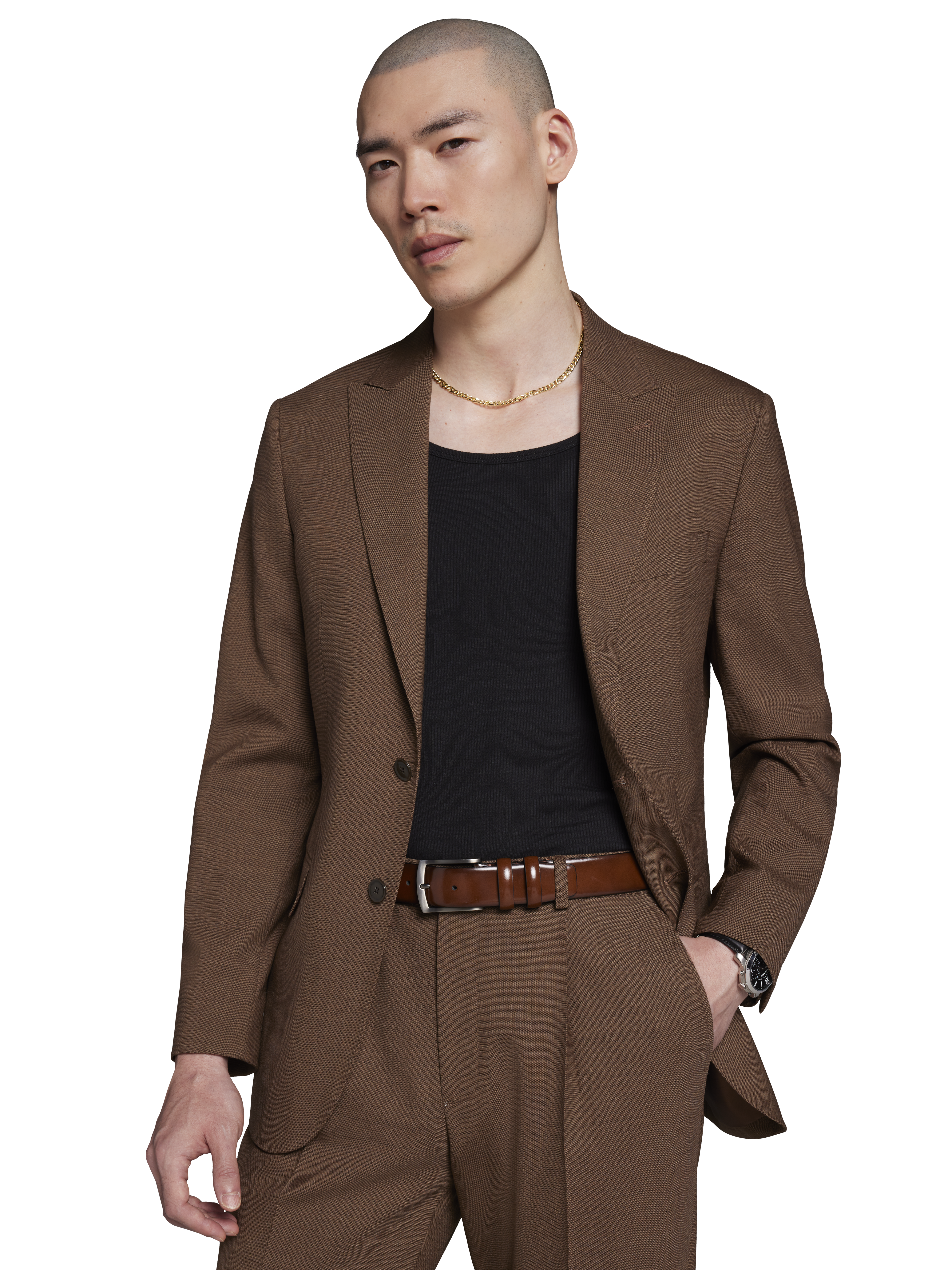 Slim Fit Wool Blend Sharkskin Suit Jacket