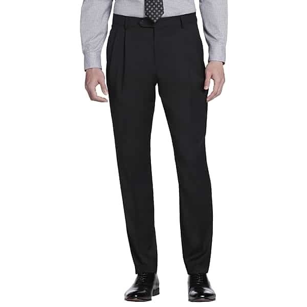 Awearness Kenneth Cole Modern Fit Pleated Men's Suit Pants Black Solid - Size: 32W x 30L TMW316B32002