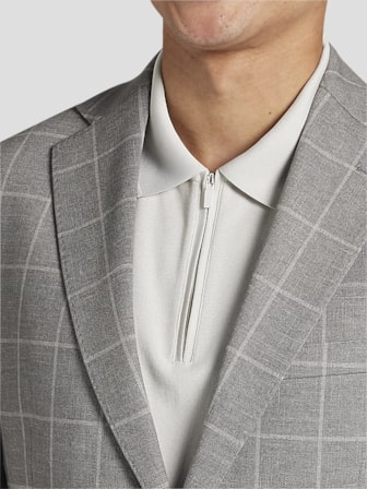 Modern Fit Wool Blend Windowpane Suit Jacket