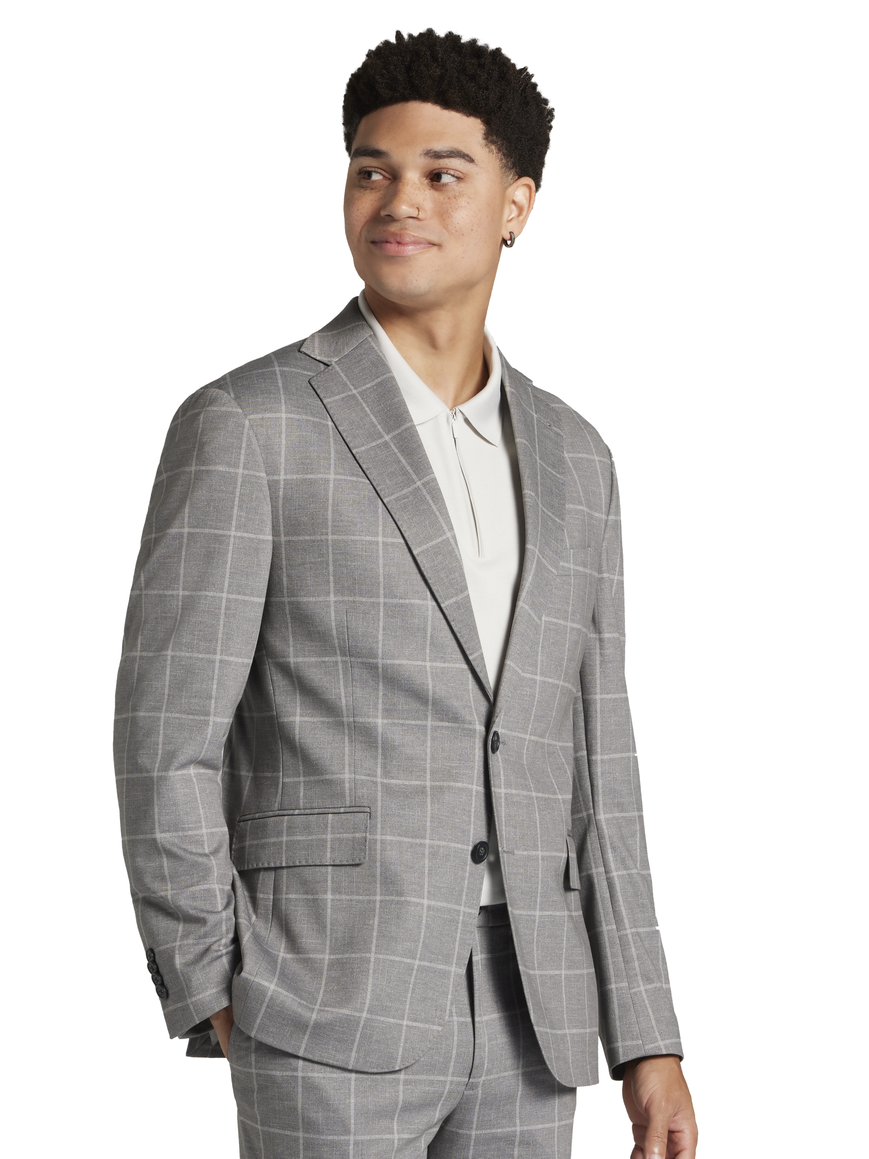 Slim Fit Windowpane Suit Jacket