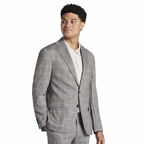 JOE Joseph Abboud Slim Fit Windowpane Men's Suit Jacket Gray Windowpane - Size: 44 Regular TMW31B844264