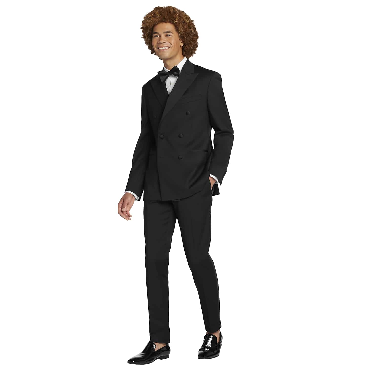 BLACK by Vera Wang Slim Fit Double Breasted Tuxedo Jacket in Black – 100% Wool Peak Lapel Formal Coat, Size 40 Regular