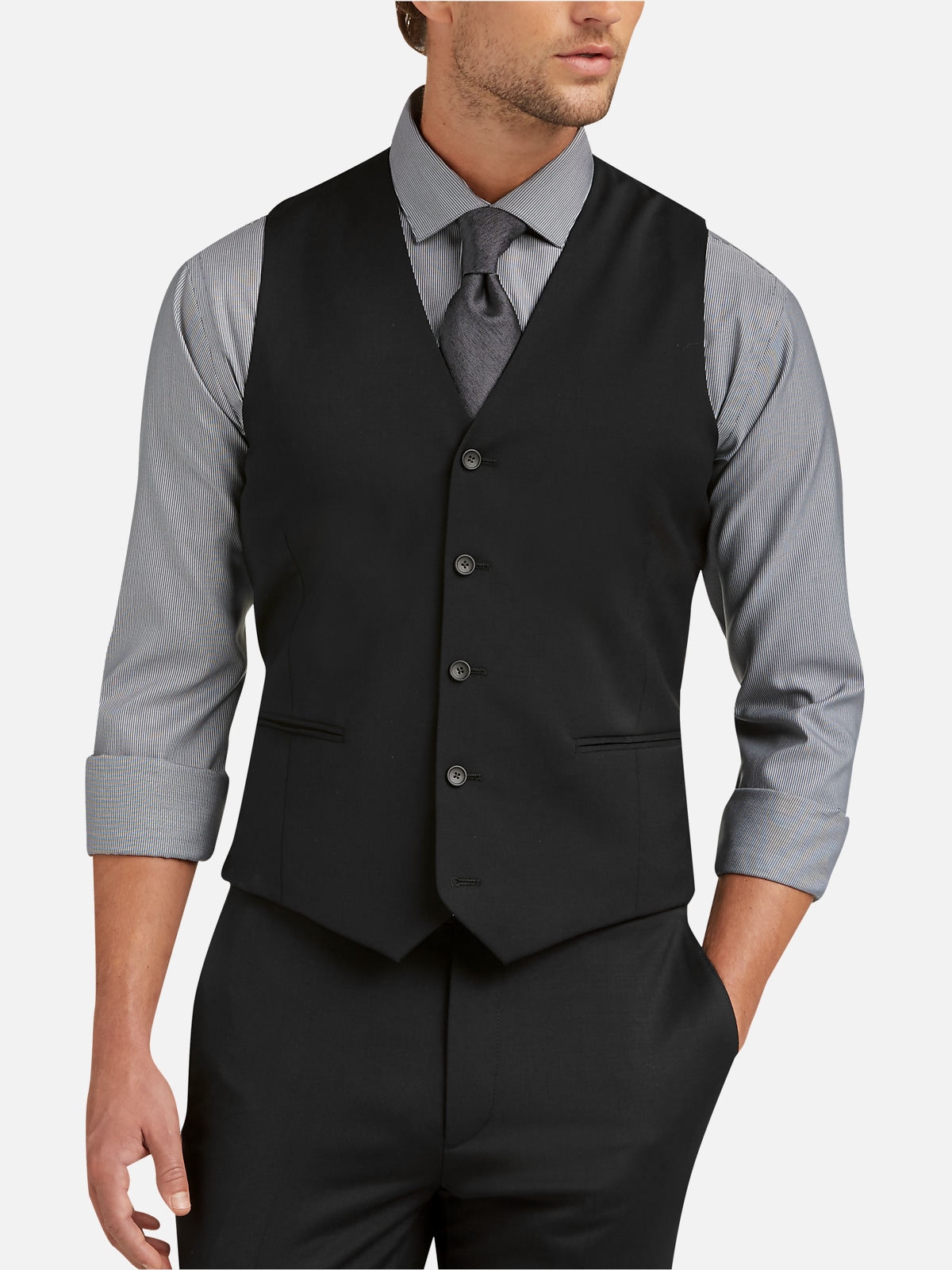 Awearness Kenneth Cole AWEAR-TECH Men's Extreme Slim Fit Suit Separates Vest at Men's Wearhouse, Black - Size: XL