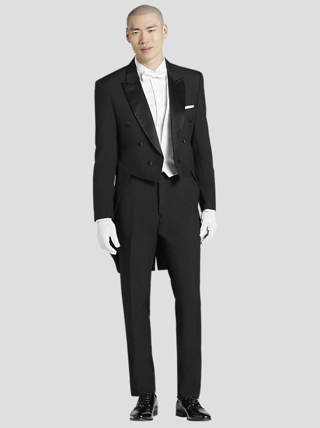 First Nighter Men's Classic Fit Notch Lapel Tailcoat Tuxedo , Formal / Black