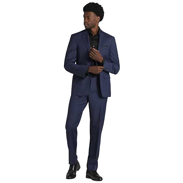 Joseph Abboud Classic Fit Wool Blend Windowpane Men's Suit Jacket Blue Window - Size: 48 Short TMW31VB48167