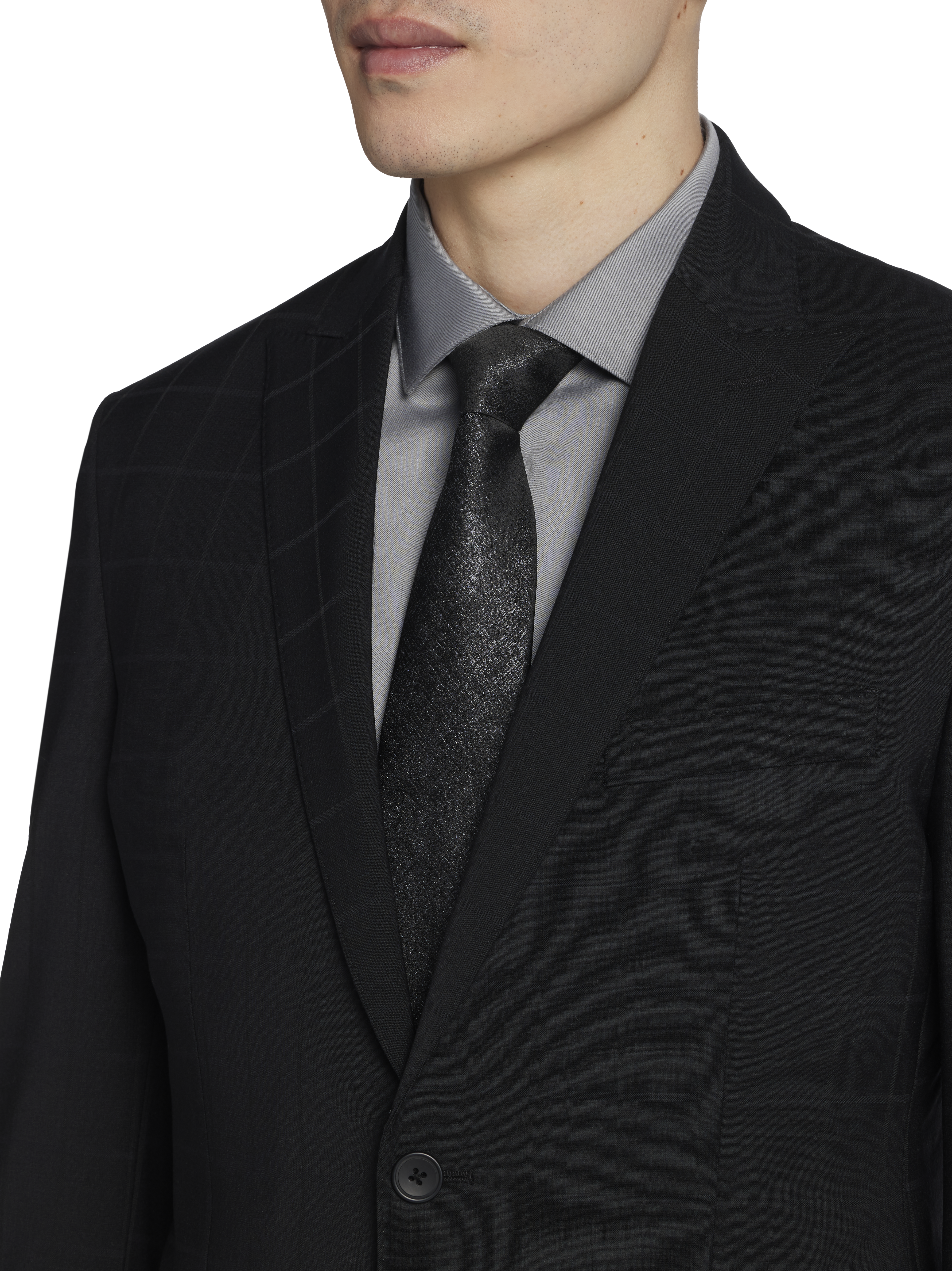 Modern Fit Wool Blend Windowpane Suit Jacket