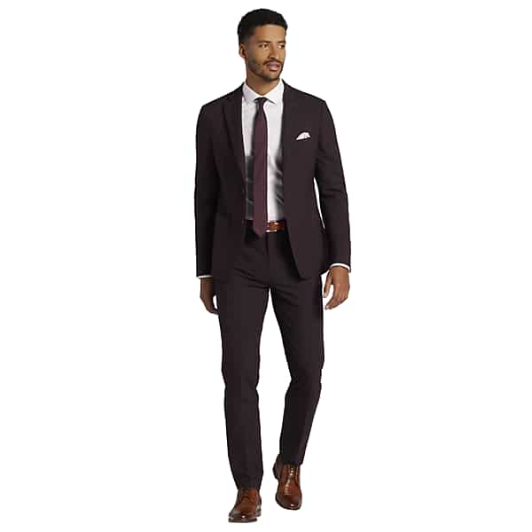 Calvin Klein Notch Lapel Men's Suit Jacket Burgundy - Size: 40 Regular TMW320B40206