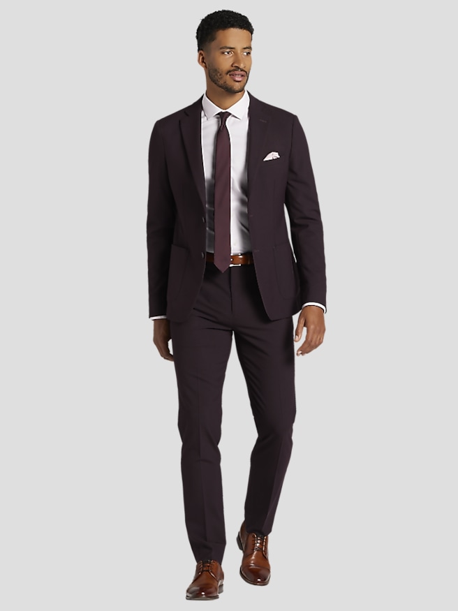 Calvin Klein Notch Lapel Men's Suit Jacket , Burgundy
