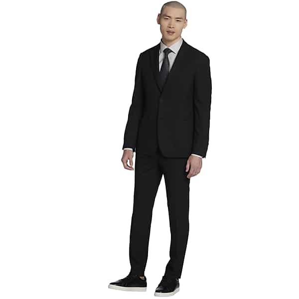 Calvin Klein Notch Lapel Men's Suit Jacket Black Solid - Size: 44 Regular TMW328B44202