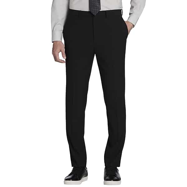 Calvin Klein Big & Tall Flat Front Men's Suit Pants Black Solid - Size: 44W x 32L TMW32CB44T02