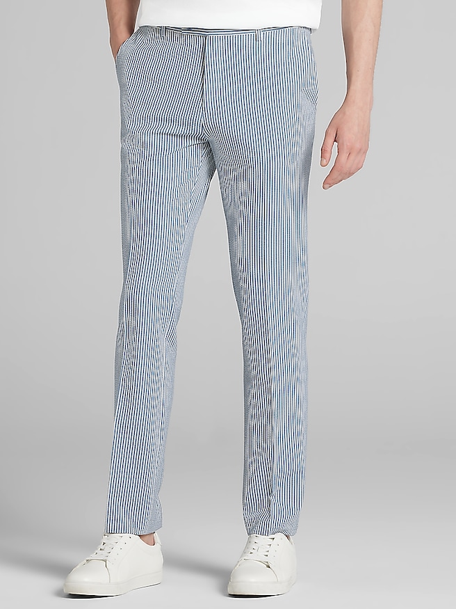 Paisley & Gray Men's Slim Fit Seersucker Pants , Blue/Grey Seersucker