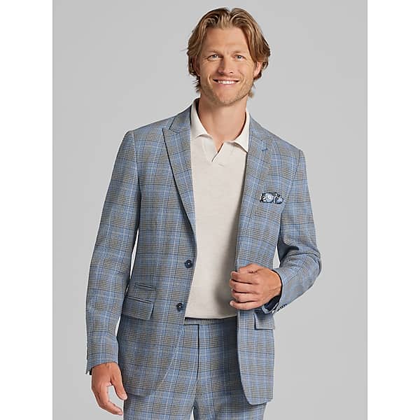 Paisley & Gray Men's Slim Fit Suit Seersucker Jacket Grey Blue Check Seersucker - Size: 36 Regular TMW32BA36295