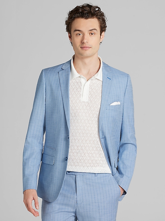 Paisley & Gray Men's Slim Fit Suit Stripe Jacket , Blue Stripe