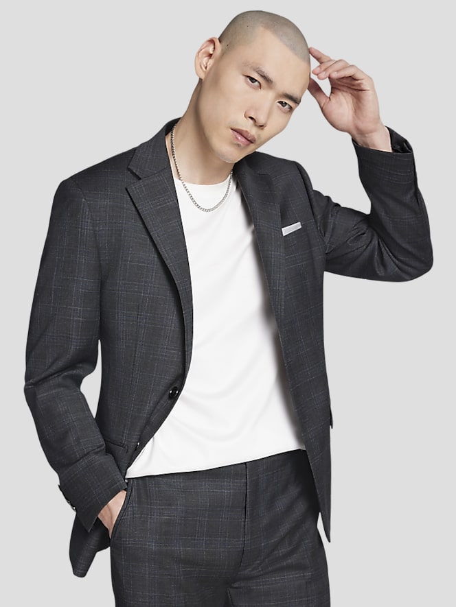 Calvin Klein Slim Fit Wool Blend Plaid Suit Jacket