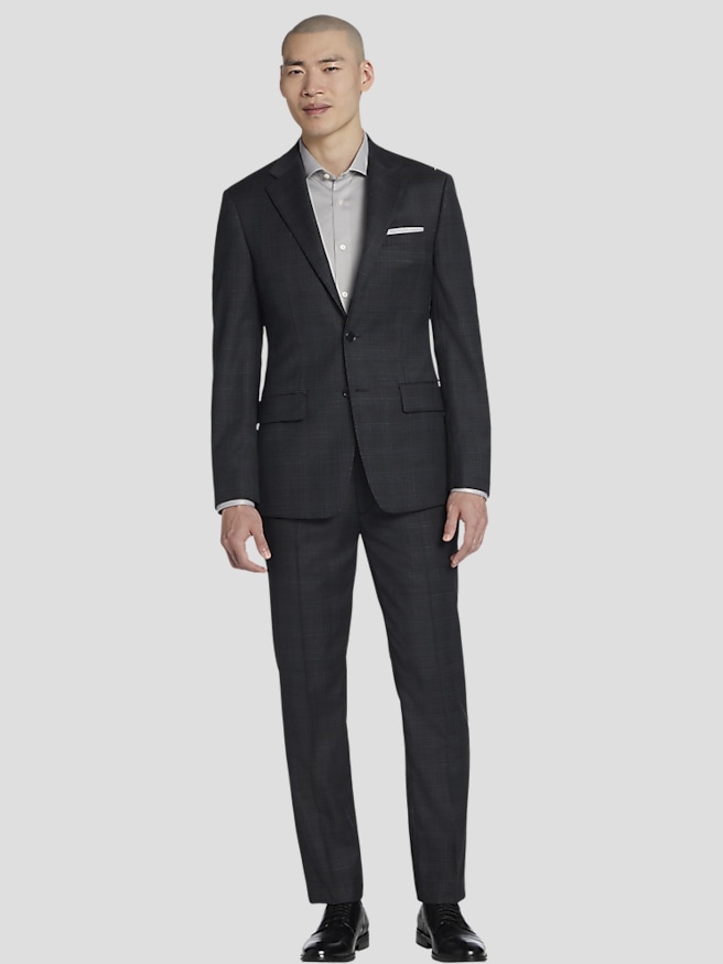 Calvin Klein Slim Fit Wool Blend Plaid Men's Suit Jacket , Grey/Tan Plaid / Gray