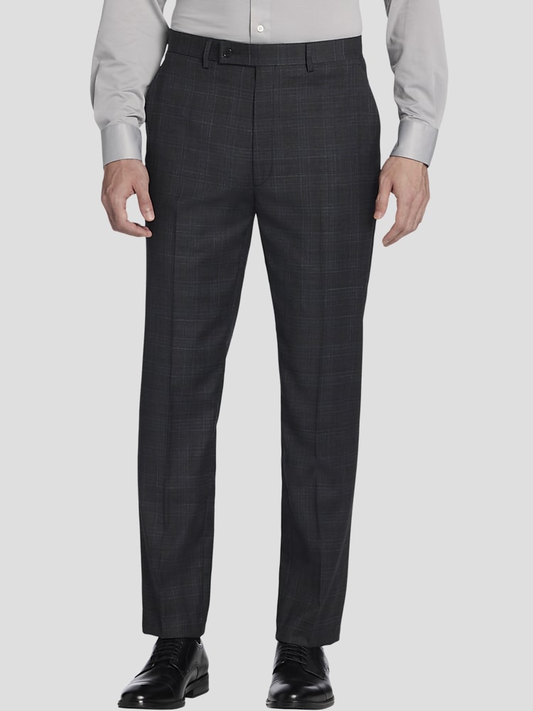 Calvin Klein Slim Fit Wool Blend Plaid Mens Suit Pants in Grey/Tan  Gray Dress Trousers 40W x 30L