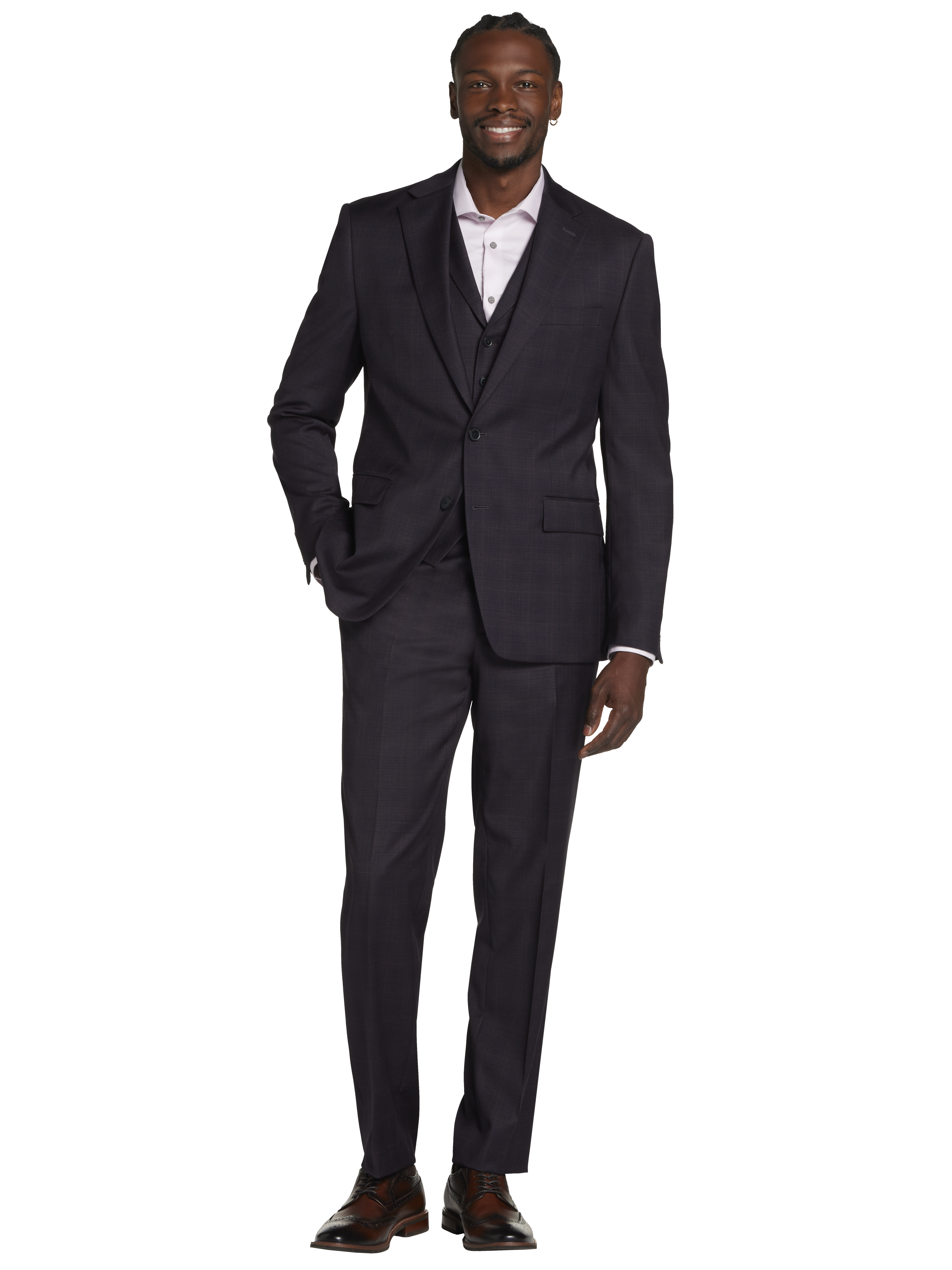 Classic Fit Wool Blend Plaid Suit Jacket