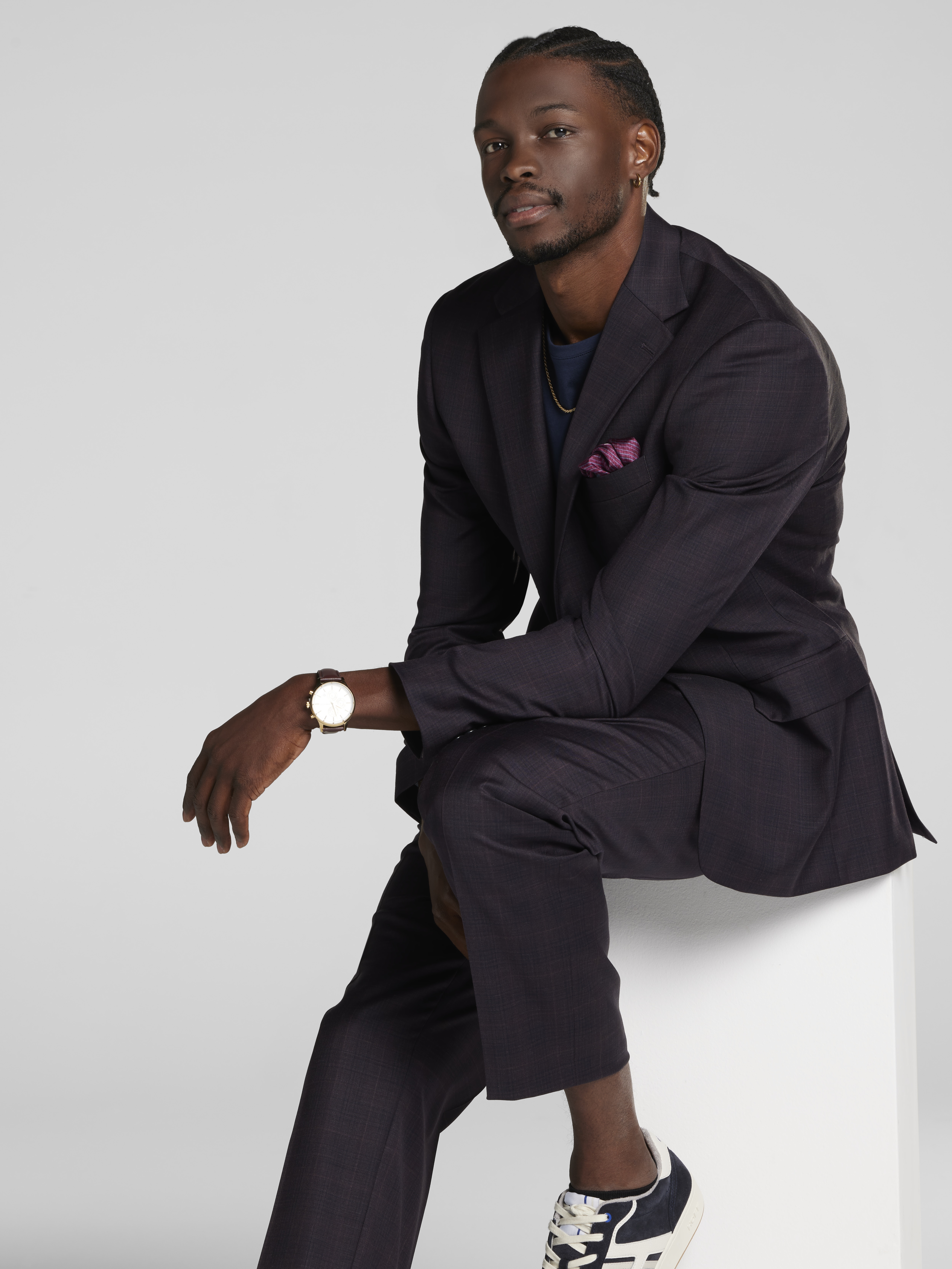 Classic Fit Wool Blend Plaid Suit Jacket