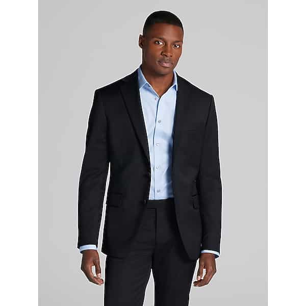 Awearness Kenneth Cole CHILLFLEX Slim Fit Premium Wool Blend 3-Piece Men's Suit Black Solid - Size: 29W x 34L,30W x 30L,30W x 32L,32W x 30L,32W x