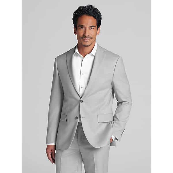 Awearness Kenneth Cole CHILLFLEX Slim Fit Premium Wool Blend 3-Piece Men's Suit Light Gray Solid - Size: 29W x 30L,29W x 32L,29W x 34L,30W x 30L,30W