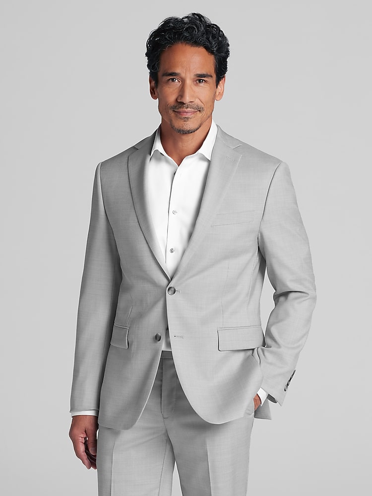 Awearness Kenneth Cole CHILLFLEX Slim Fit Wool Blend 3-Piece Mens Suit in Light Gray Solid  Modern Jacket, Vest and Pants, Size XL