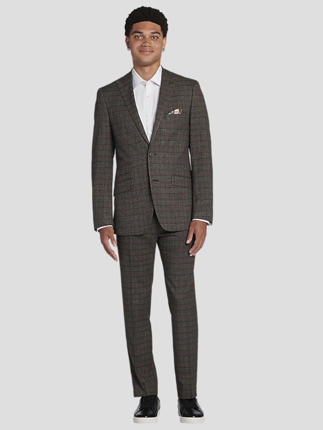 Paisley & Gray Big & Tall Men's Slim Fit Plaid Suit Jacket , Camel / Brown