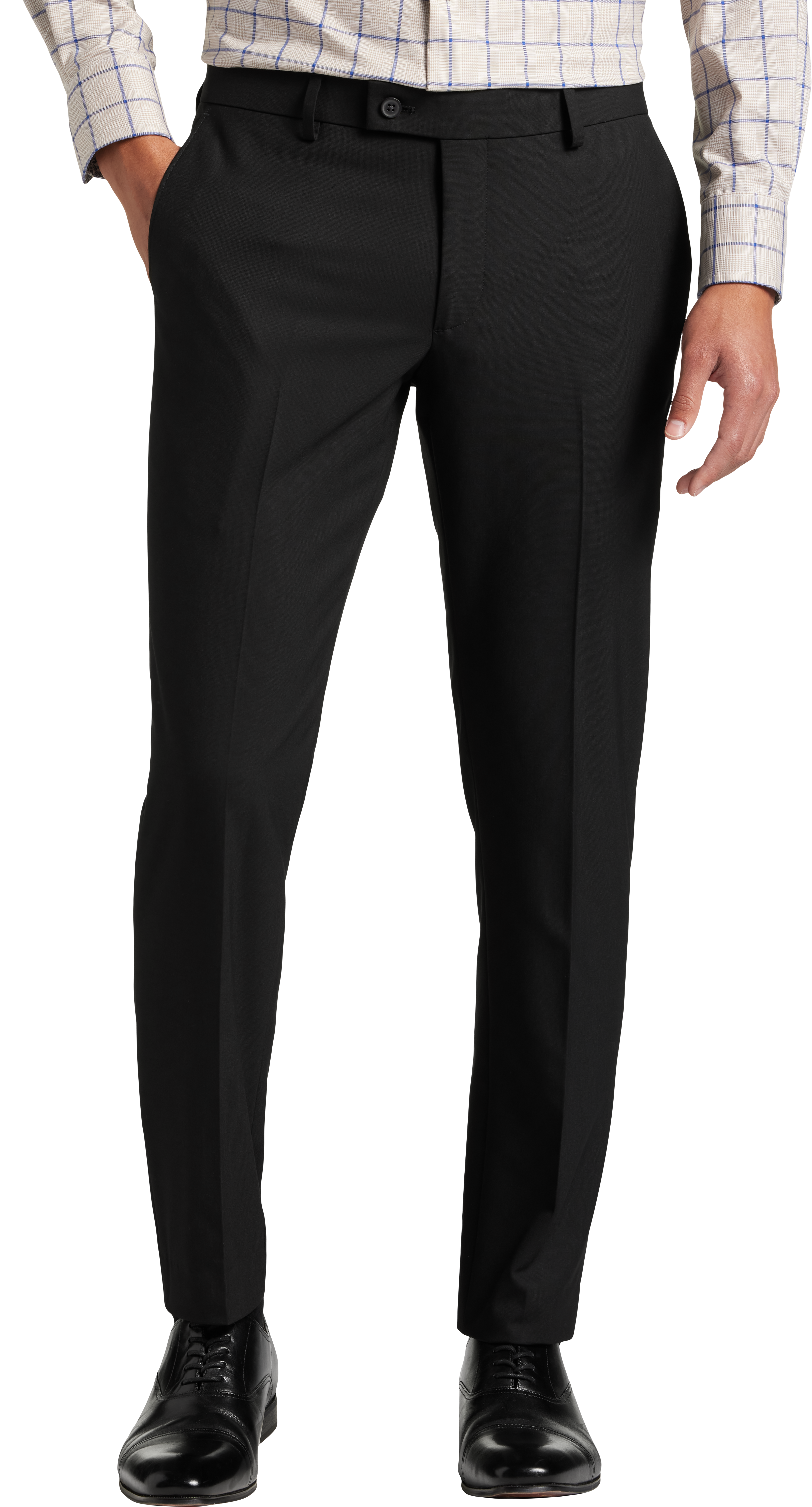 Egara Skinny Fit 3-Piece Mens Suit in Black Solid, Size XL  Modern Notch-Lapel Jacket, Vest and Flat-Front Pants