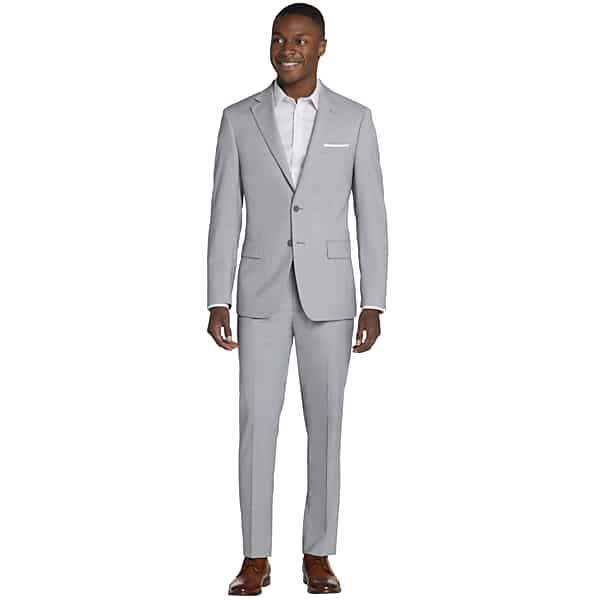 Calvin Klein Big & Tall Slim Fit Wool Blend Men's Suit Light Gray Sharkskin - Size: 48 Long TMW33U448316