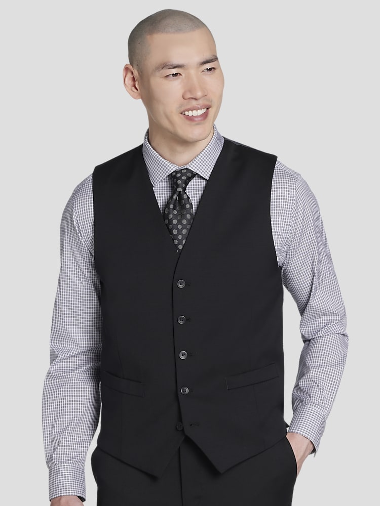 Awearness Kenneth Cole Modern Fit Wool Suit Vest in Black Solid  Mens Medium Dress Waistcoat for Suits and Formalwear