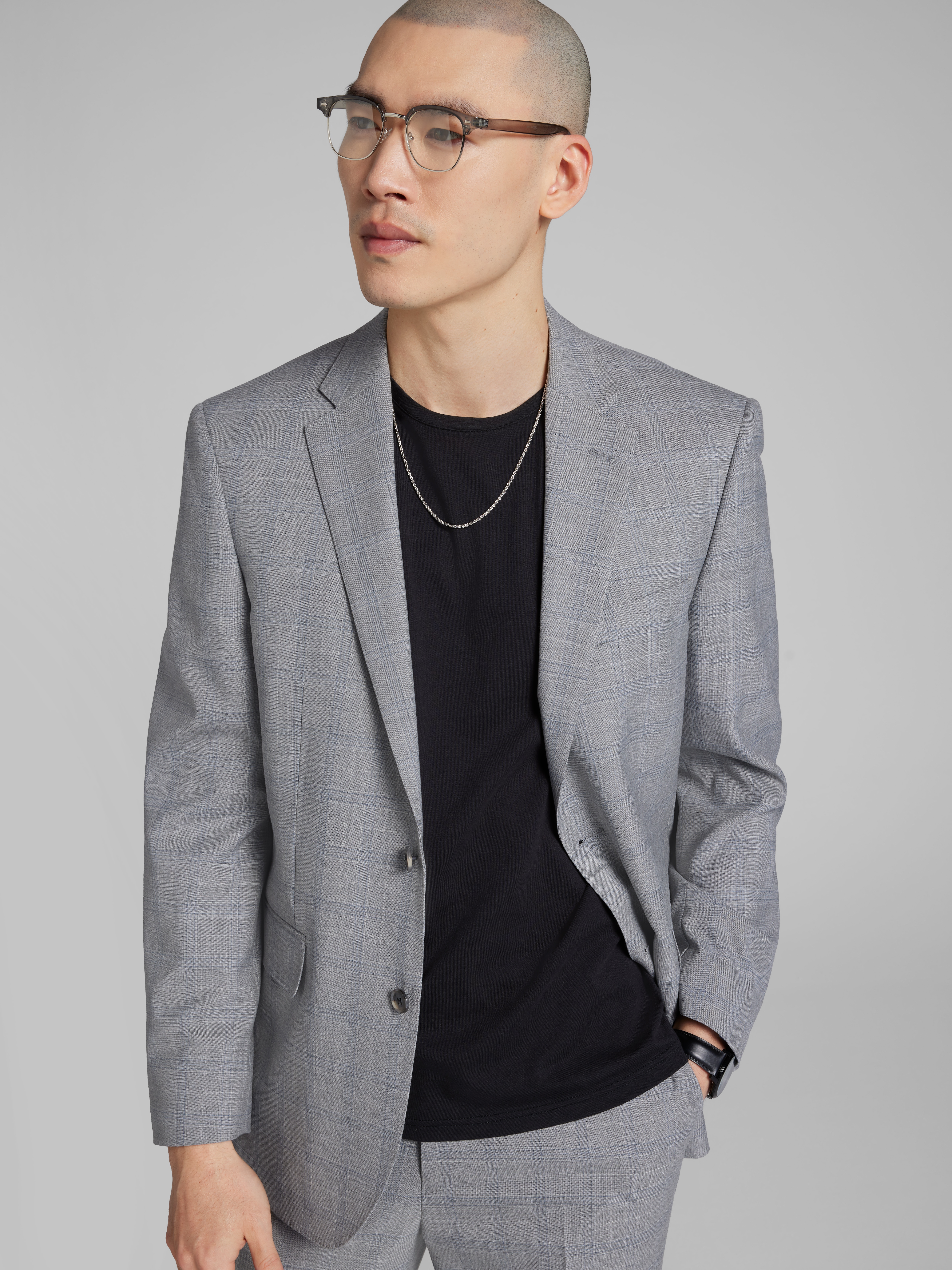 Classic Fit Wool Blend Plaid Suit Jacket