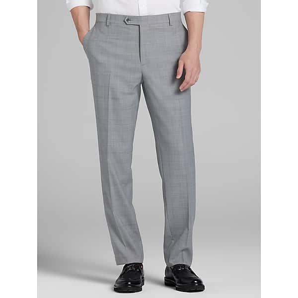 Joseph Abboud Classic Fit Wool Blend Plaid Men's Suit Pants Platinum Plaid - Size: 44W x 29L TMW34B544964