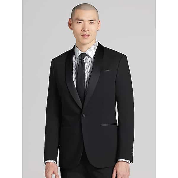Egara Men's Skinny Fit Satin Shawl Tuxedo Jacket Formal Black - Size: 42 Long TMW34BA42310