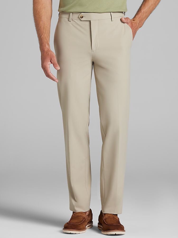 Awearness Kenneth Cole Slim Fit Tech Suit Pants for Men in Tan Solid  Nylon Blend Dress Slacks, Size 42W x 30L