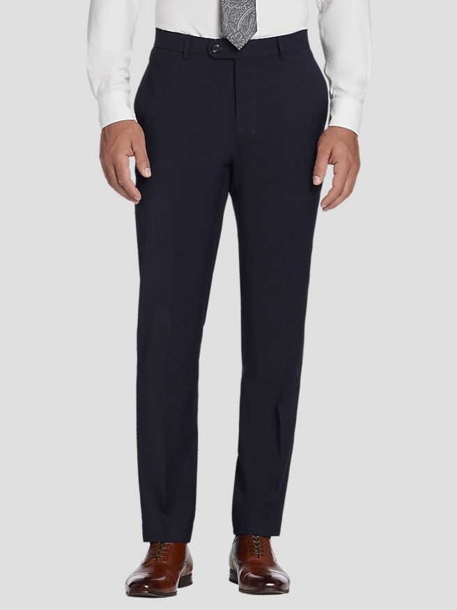 Joseph Abboud Big & Tall American Bespoke Modern Fit Men's Suit Flat Front Pants , Navy Solid / Blue