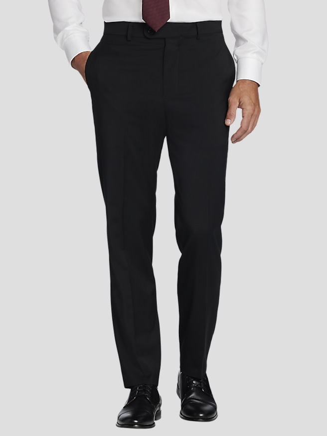Joseph Abboud American Bespoke Modern Fit Men's Suit Flat Front Pants , Black Solid