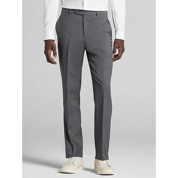 Joseph Abboud American Bespoke Modern Fit Wool Flat Front Men's Suit Pants Med Gray Solid - Size: 33