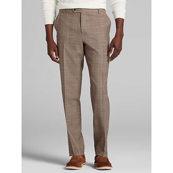 Joseph Abboud Classic Fit Wool Blend Plaid Men's Suit Pants Tan Plaid - Size: 44W x 34L TMW35AB44F65